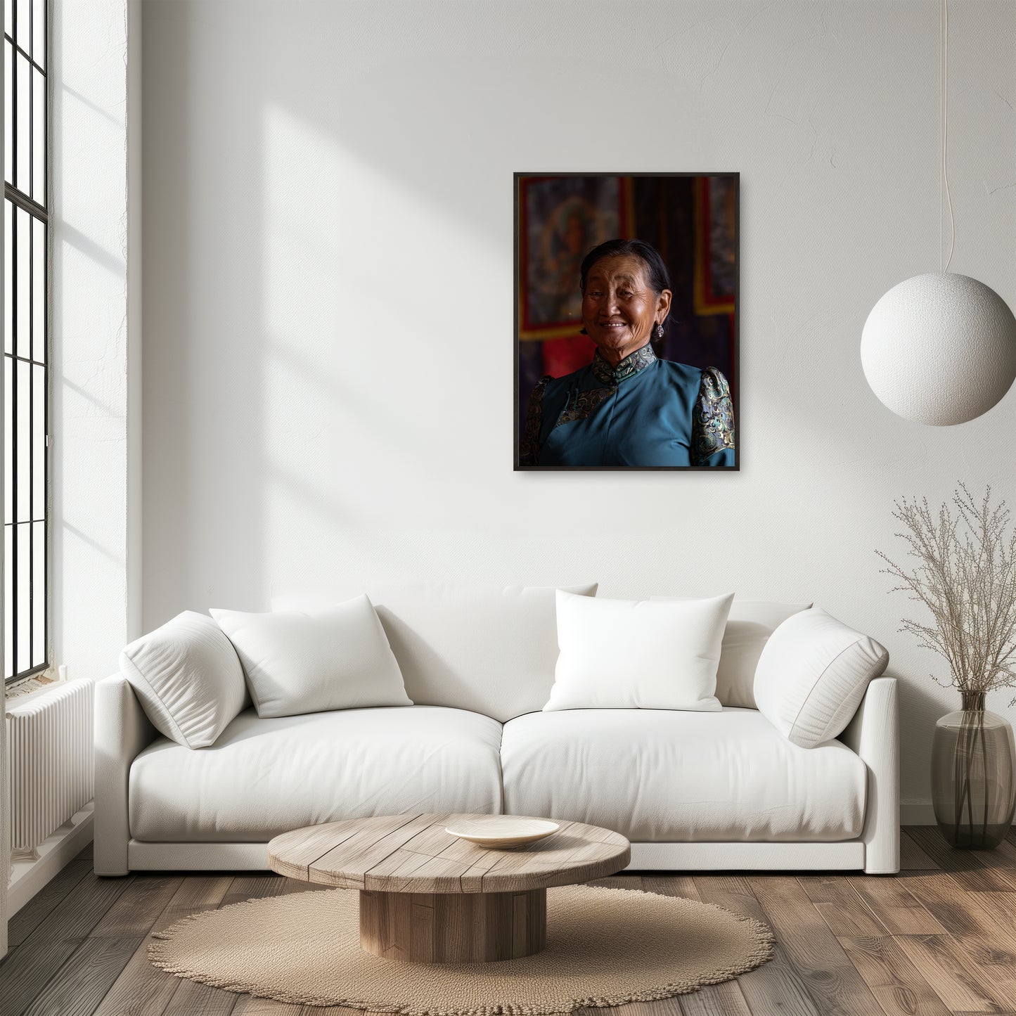 Mongolian Woman in Traditional Attire at a Temple